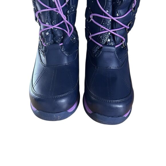 Lands End Youth Girls Sz 6 M Navy Purple Lace Trim Stars Rain Snow Winter Boots - Picture 4 of 9